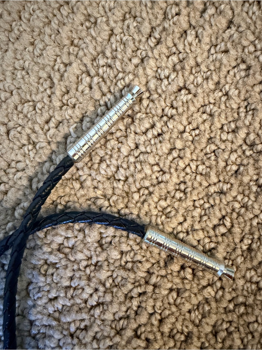 Vintage Black Leather Bolo Tie with Silver and White Wolf - Picture 6 of 8